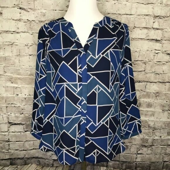 NYDJ Tops - NYDJ Blue Abstract Pintuck Pleat Blouse